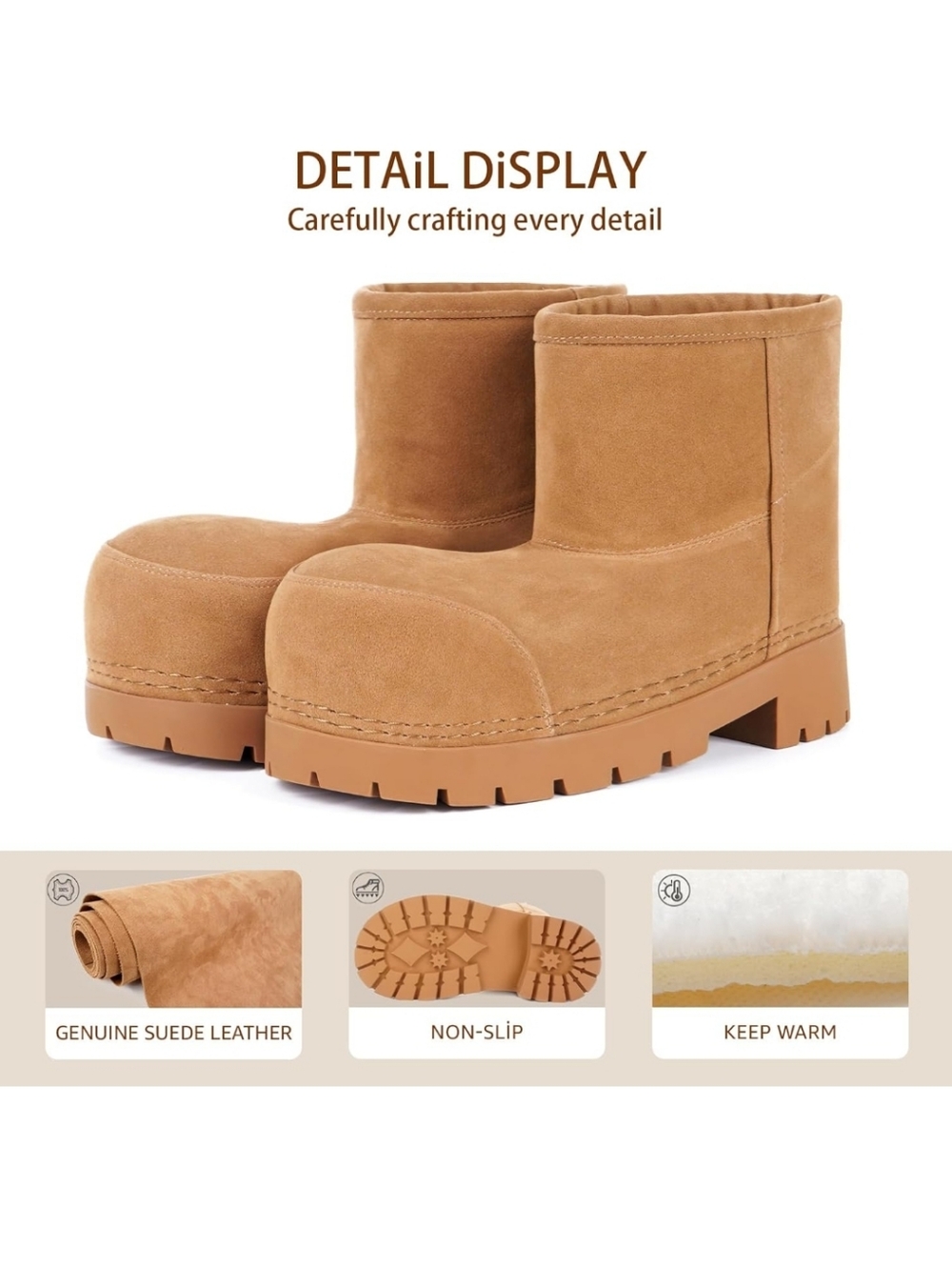 NWOT  Inspired Platform Mini Boots | Cozy Fur‎ Lined Chunky Boots - Picture 11 of 12